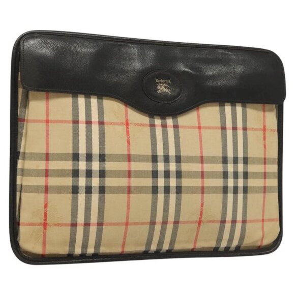 Burberrys Nova Check Clutch Bag Canvas Beige Auth bs25821 - Picture 1 of 16